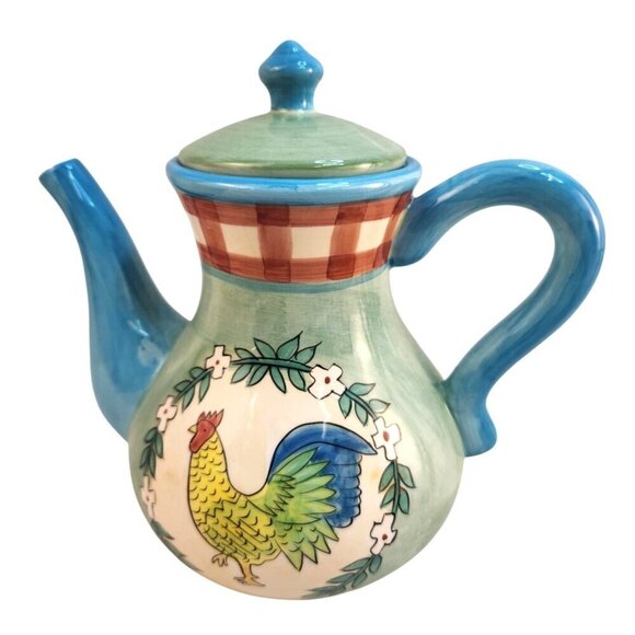 Heartfelt Kitchen Creations Hand-Painted Rooster Ceramic Teapot 7" Tall Youngs I